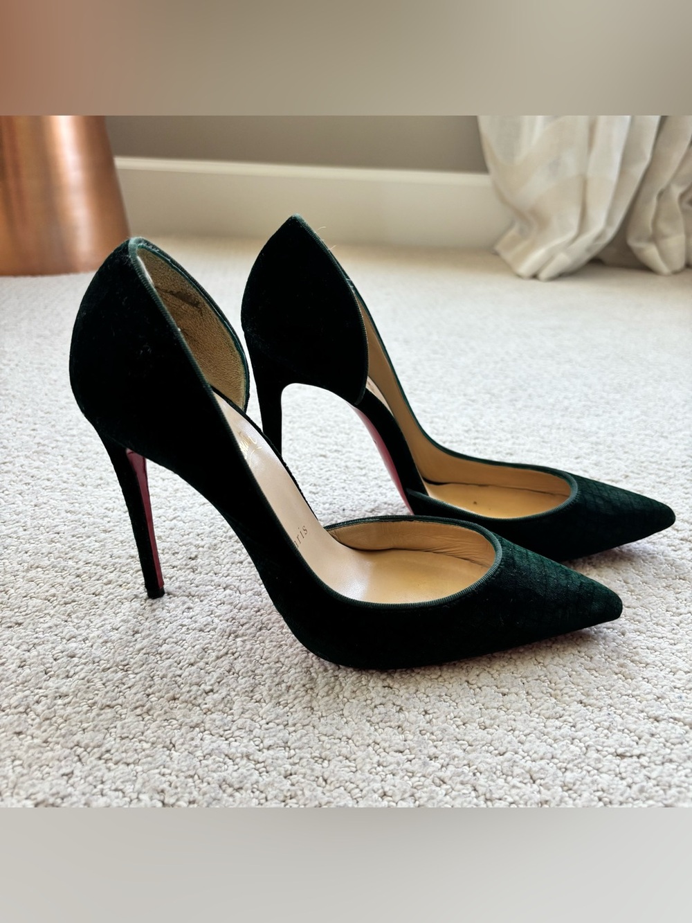 Christian Louboutin Iriza Classic Pointed-Toe High Heel Pumps in Dark Green